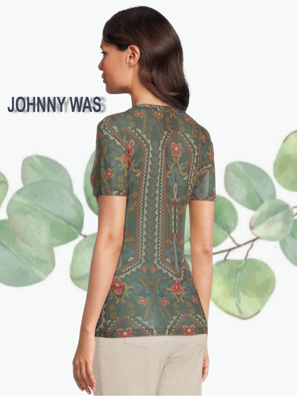 ✨ NWT Johnny Was Nanette Mesh Tee — Skylar Bloom, XL ✨ - Picture 3 of 8